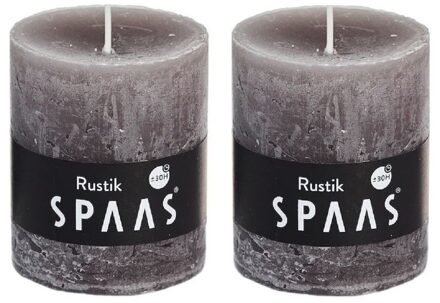 2x Taupe rustieke cilinderkaarsen/stompkaarsen 7x8 cm