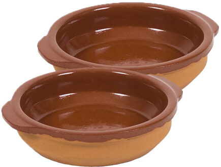 2x Terracotta tapas bakjes/schaaltjes 13 cm - Snack en tapasschalen Bruin