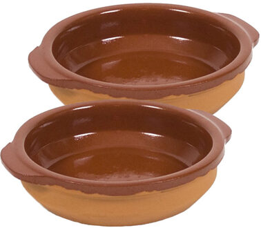 2x Terracotta tapas bakjes/schaaltjes 15 cm - Snack en tapasschalen Bruin