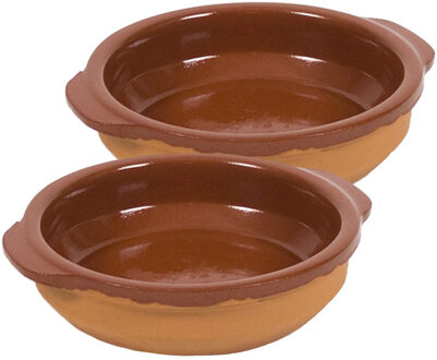 2x Terracotta tapas bakjes/schaaltjes 17 cm - Snack en tapasschalen Bruin