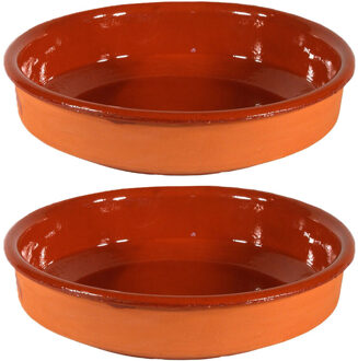 2x Terracotta tapas borden/schalen 35 cm - Snack en tapasschalen Bruin