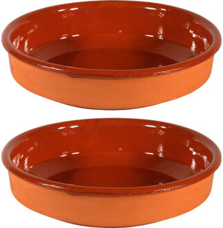 2x Terracotta tapas ovenschaal/serveerschaal 32 cm - Snack en tapasschalen Bruin