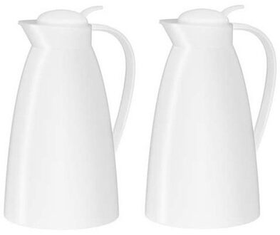 2x Thermoskan/isoleerkan wit 1 liter 2 stuks - Koffiekannen/theekannen/isoleerkannen/thermoskannen - Koffie/thee meenemen