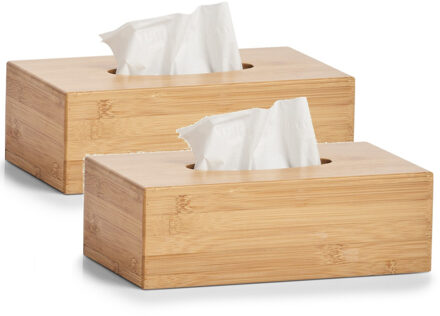 2x Tissuedozen/tissueboxen van bamboe hout 27,5 x 16 cm - Zeller - Woondecoratie/accessoires - Tissuedozen - Tissueboxen - Tissuehouders - Bamboe houten box/doos voor tissues