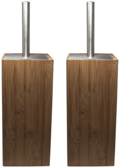 2x toiletborstel met bruine houder - bamboe - 34 cm - wc-borstel