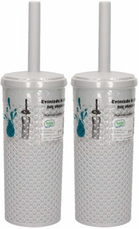 2x Toiletborstel / wc-borstels met houder grijs 10,5 x 10,5 x 35 cm