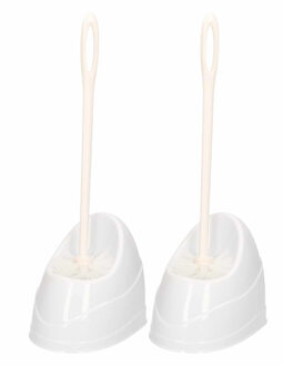 2x Toiletborstels/wc borstels met houder wit 45 cm