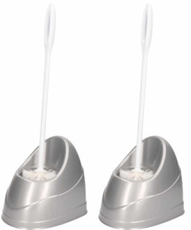 2x Toiletborstels/wc borstels met houder zilver 45 cm