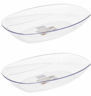 2x Tranparant kunststof serveerschalen/saladeschalen 22 x 34 cm