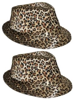 2x Trilby hoedje met luipaard print - Verkleedkleding - Themafeestje