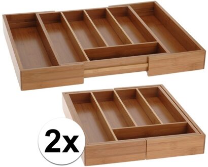 2x Uitschuifbare bestekbak bamboe hout 45 cm - Action products