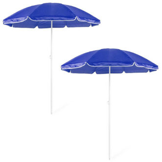 2x Verstelbare strand/tuin parasols blauw 150 cm - Zonbescherming - Voordelige parasols