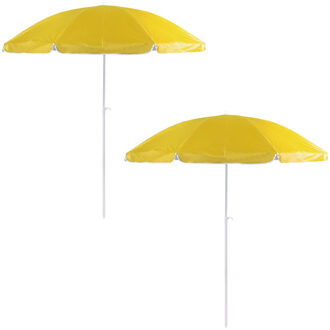 2x Verstelbare strand/tuin parasols geel 200 cm - UV bescherming - Voordelige parasols