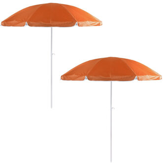 2x Verstelbare strand/tuin parasols oranje 200 cm - UV bescherming - Voordelige parasols