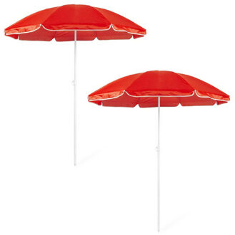 2x Verstelbare strand/tuin parasols rood 150 cm - Zonbescherming - Voordelige parasols