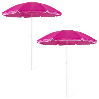 2x Verstelbare strand/tuin parasols roze 150 cm - Zonbescherming - Voordelige parasols