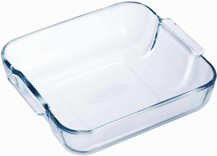 2x Vierkante glazen ovenschaal 1,2 liter 21 x 21 x 6,5 cm - Ovenschalen Transparant