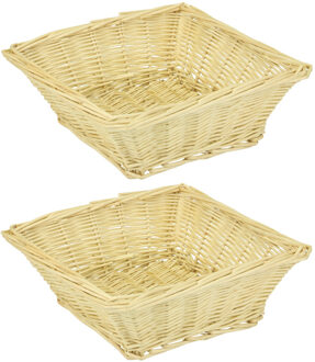 2x Vierkante rieten mand/schaal 26 x 26 x 8 cm - Serveerschalen Beige