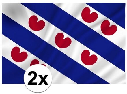 2x vlag van Friesland - 150 x 90 cm - Friese vlag met hartjes