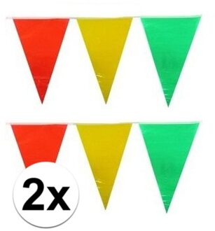 2x vlaggenlijn / slinger - 10 meter - geel / rood / groen - carnaval versiering