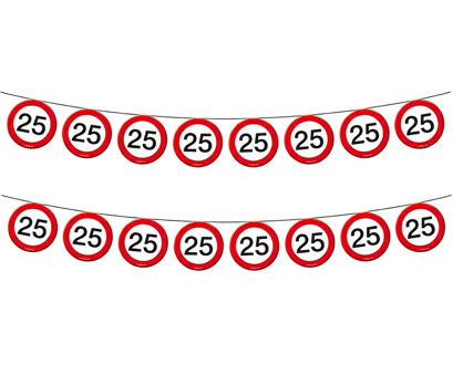 2x Vlaggenlijn versiering 25 jaar verkeersborden 10 meter - Feestslingers Multikleur