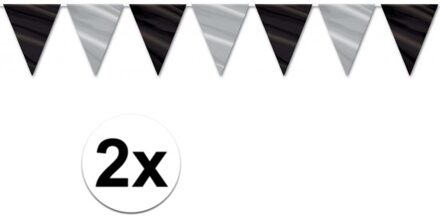 2x Vlaggenlijn zwart en zilver 3,6 meter