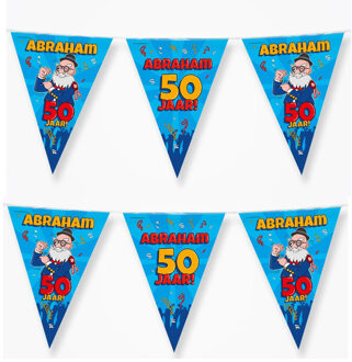 2x Vlaggenlijnen 50 jaar Abraham versiering/decoratie 10 meter - Markeerlinten Multikleur