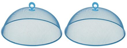 2x Vliegenkappen lichtblauw voor voedsel 35 cm - Eten/voedsel beschermen tegen ongedierte - Afdekkappen/vliegenkappen