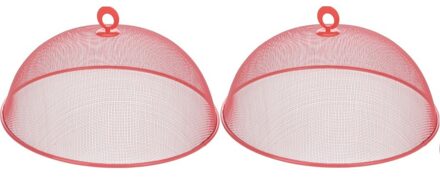 2x Vliegenkappen rood voor voedsel 35 cm - Eten/voedsel beschermen tegen ongedierte - Afdekkappen/vliegenkappen