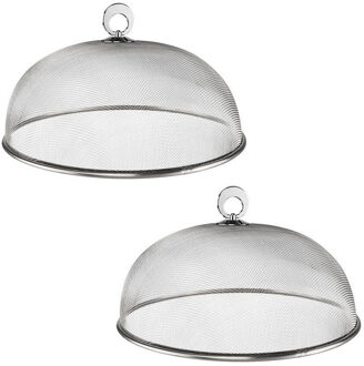 2x Vliegenkappen zilver voor voedsel 30 cm voedselkap