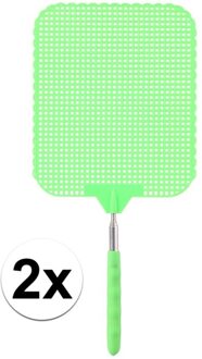 2x Vliegenmepper groen uitschuifbaar 76 cm - Vliegenmeppers - Ongediertebestrijding