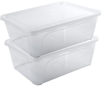 2x Voedsel plastic bewaarbakje hoog/diep 2 liter transparant 22 x 15 x 8 cm - Vershoudbakjes