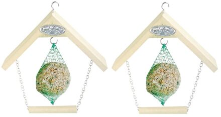 2x Vogel vetbol/pindanet houder met schommel 20 cm - Vogel voederhangers/vetbolhangers