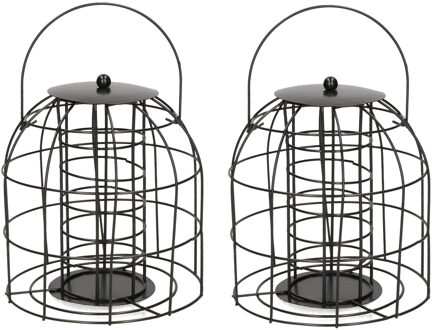 2x Vogel voederkooi 18 cm geschikt voor mezenbollen voor kleine vogels in de tuin - Vogelvoederhuisjes Zwart
