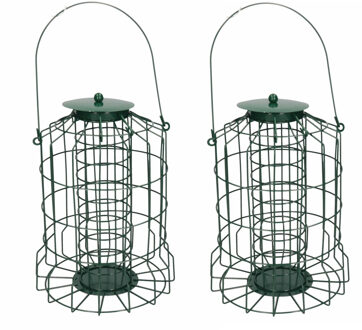 2x Vogel voederkooi voor in de tuin kleine vogels 26 cm - Vogelvoederhuisjes Groen