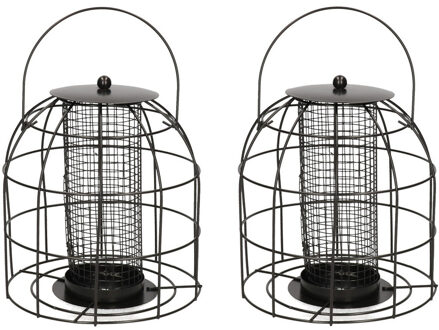 2x Vogel voederkooien 18 cm geschikt voor pindas voor kleine vogels in de tuin - Vogelvoederhuisjes Zwart