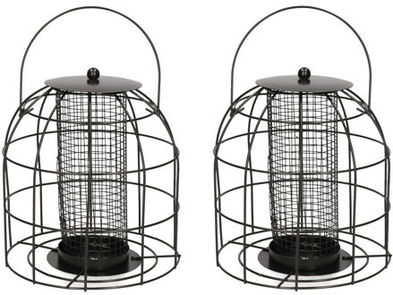 2x Vogel voedersilo/voederkooien voor pindas metaal 18 cm - Vogelvoederhuisjes Zwart