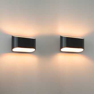 2x Volans nero oro by LUSENZ - Ovaalvormige wandlamp met up and downlight, matzwarte coating en goudkleurig interieur Mat zwart goud