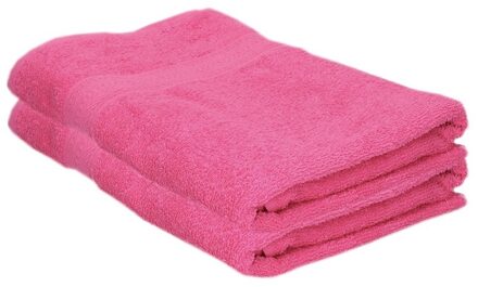 2x Voordelige badhanddoeken fuchsia roze 70 x 140 cm 420 grams