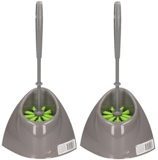 2x Voordelige grijs/groene toiletborstels met houders 36 cm