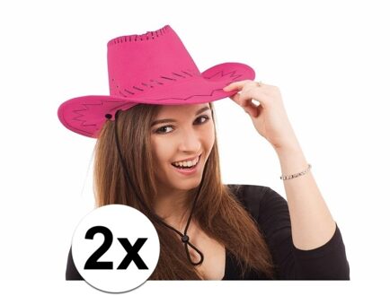 2x Voordelige roze Toppers cowboy hoed met stiksels