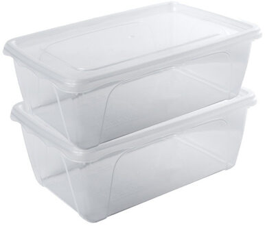 2x Voorraad/vershoudbakjes Hoog/diep 1 Liter Transparant 18 X 12 X 7 Cm - Vershoudbakjes