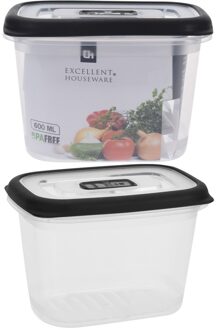 2x Voorraadbakjes/bewaarbakjes met rubberen rand 500 ml