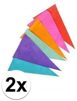 2x Vrolijk gekleurde vlaggenlijn van papier 10 meter