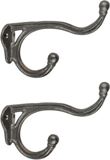2x Wandhaken/kapstokhaken industrieel zwart 11 x 17 cm