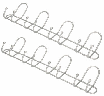 2x wandkapstok - 4-haaks - verchroomd aluminium - 15 x 53,5 cm - kapstok