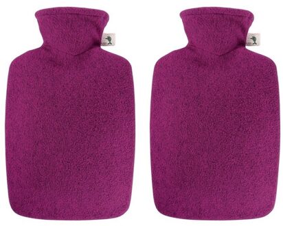 2x Warmwaterkruiken met vilt-look hoes fuchsia roze 2 liter - Kruiken