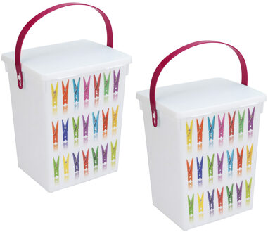 2x Wasknijper bewaarboxen roze hengsel 5 liter 23 x 18 cm