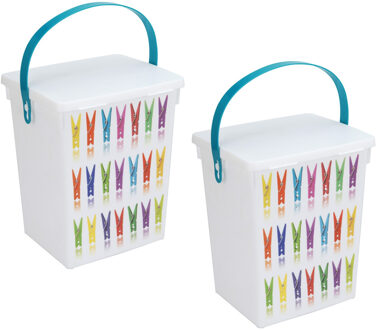 2x Wasknijper bewaarboxen turquoise hengsel 5 liter 23 x 18 cm