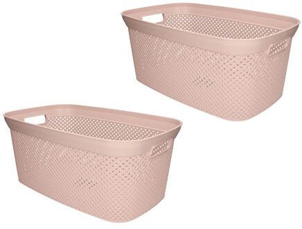 2x Wasmand/wasgoed draagmanden oud roze 35 liter 34 x 54 x 23 cm huishouden - Wasmanden